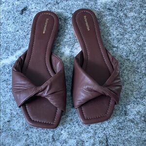Reformation Brown Miki Twist Flat Sandal